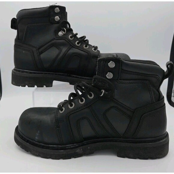 HARLEY-DAVIDSON FOOTWEAR Mens Black Leather Motorcycle Boots Sz 9.5 M  Steel Toe - Picture 2 of 9
